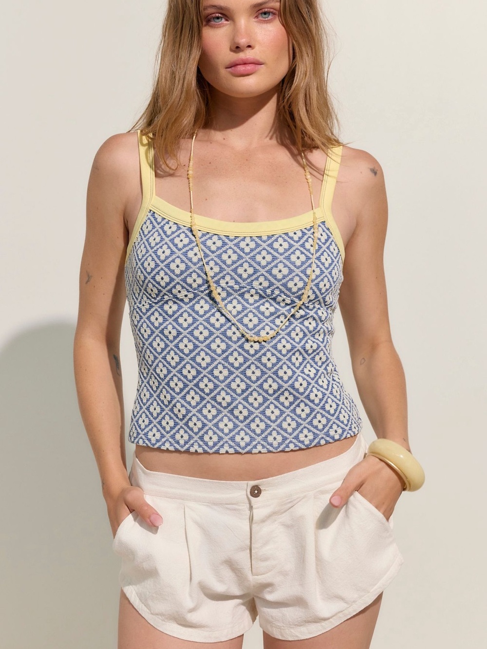 Free People junie tank blue yellow
